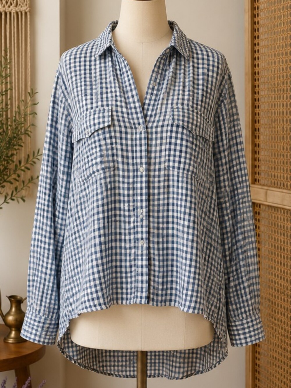 Cloth & Stone ANTHROPOLOGIE Blue Checkered Button Down Shirt